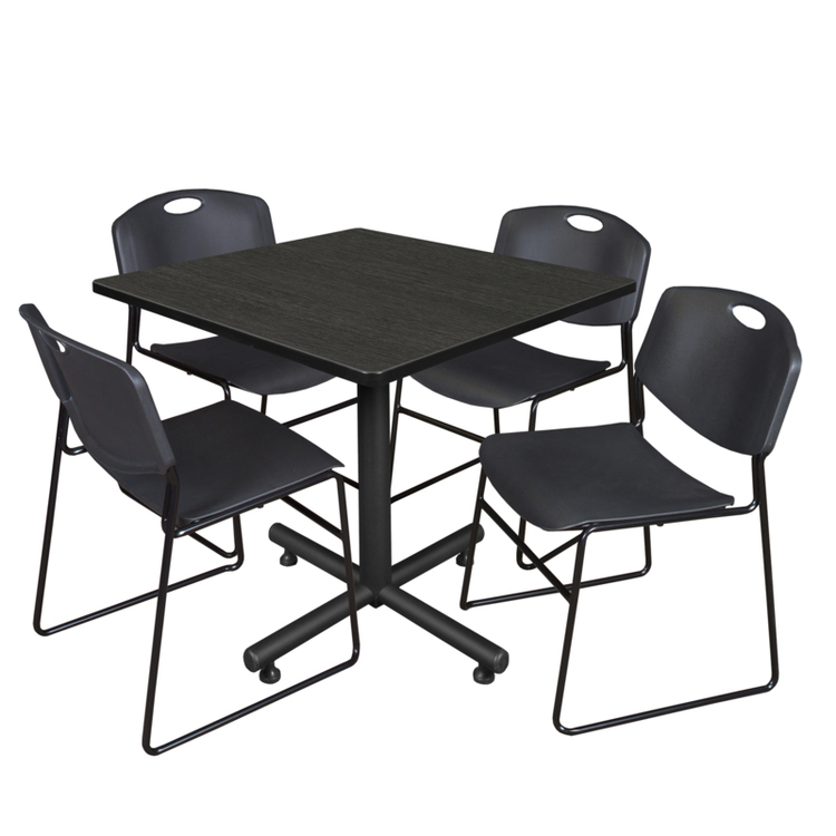 Regency Kobe 42" Square Breakroom Table- Ash Grey & 4 Zeng Stack Chairs- Black image - 1