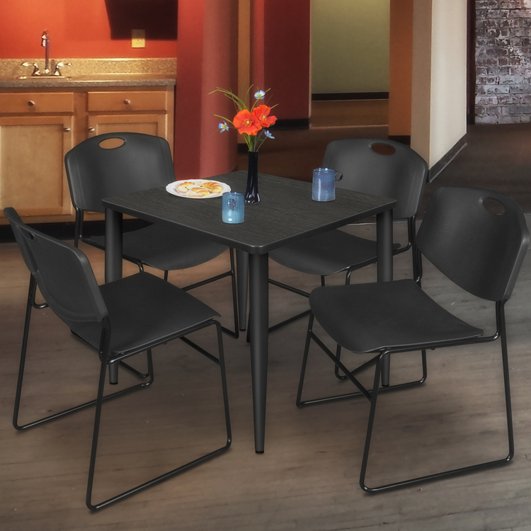 Regency Kahlo 36 in. Square Breakroom Table- Ash Grey Top, Black Base & 4 Zeng Stack Chairs- Black image - 1