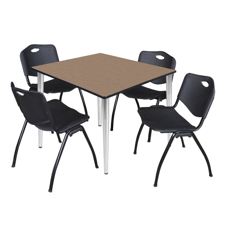 Regency Kahlo 48 in. Square Breakroom Table- Noble Oak Top, Chrome Base & 4 M Stack Chairs- Black image - 1