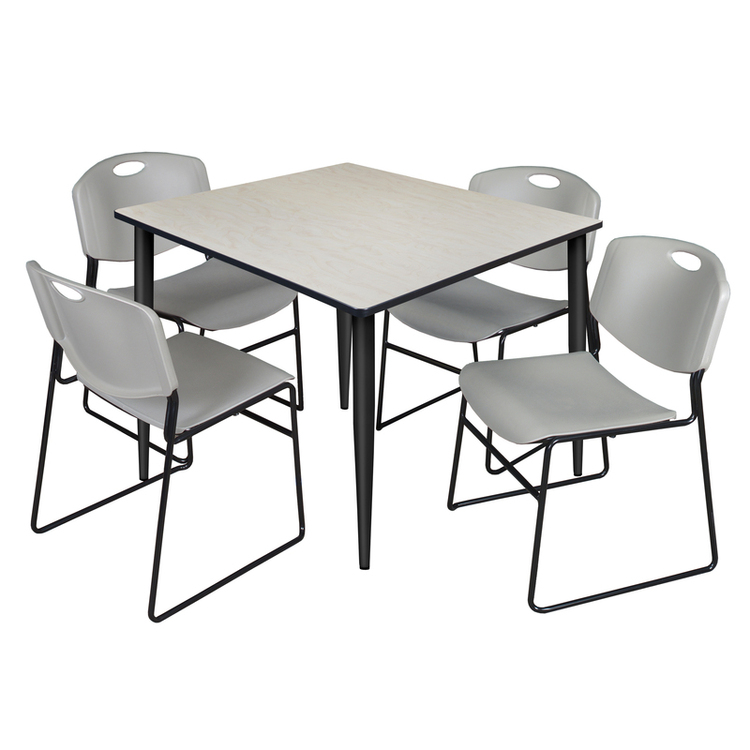Regency Kahlo 48 in. Square Breakroom Table- Maple Top, Black Base & 4 Zeng Stack Chairs- Grey image - 1