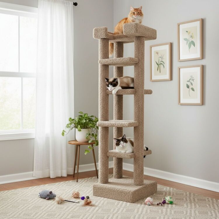 Truva Lignara 70-inch Solid Wood Cat Tree Tower for Large Cats