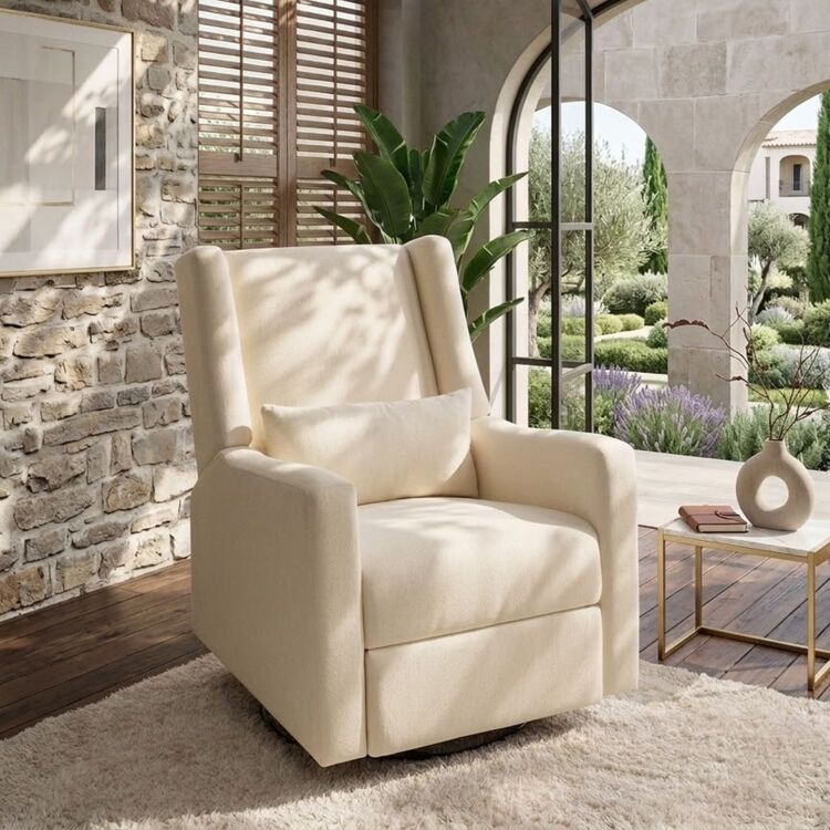 Truva Luxera Linen Gray Power Recliner Swivel Glider Sofa Chair