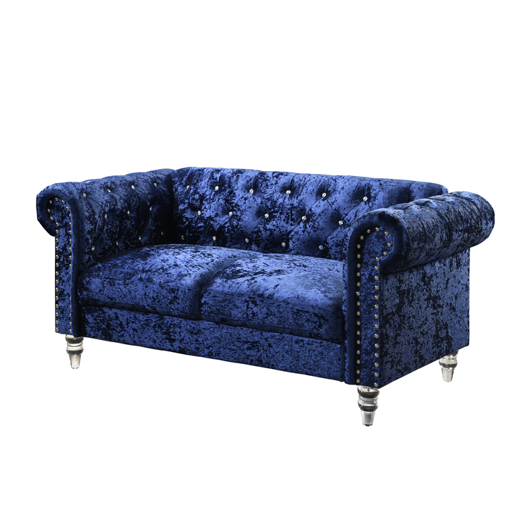 Global Furniture USA Dark Blue Velvet Loveseat - Tufted Sofa image - 1