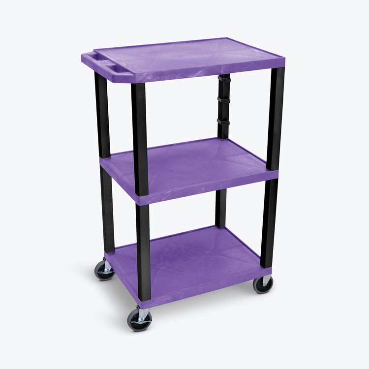 Luxor 42"H 3-Shelf Utility Cart - Purple Shelves, Black Legs image - 1