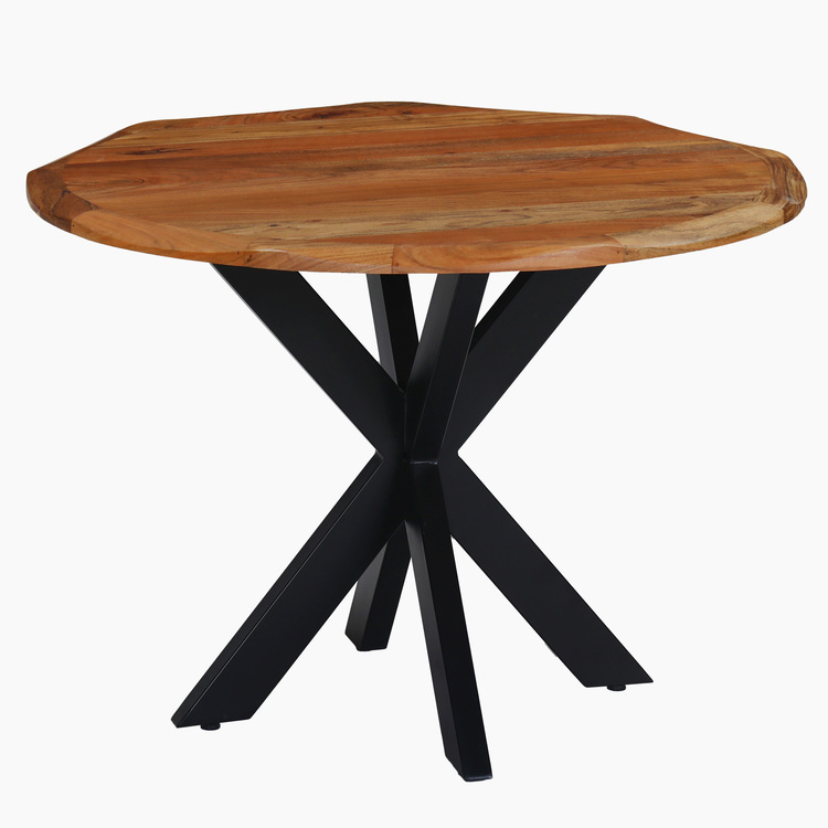 The Urban Port Kuri 41 Inch Handcrafted Live Edge Round Dining Table with a Natural Brown Acacia Wood Top and Black Iron Legs image - 1