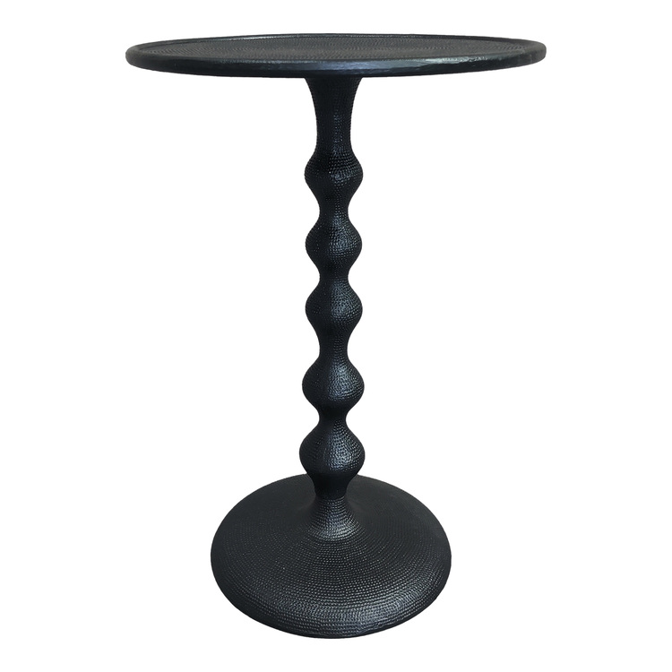The Urban Port Shae 22 Inch Round Side End Table - Matte Black Aluminum Cast, Hammered Texture, Turned Pedestal Post image - 1
