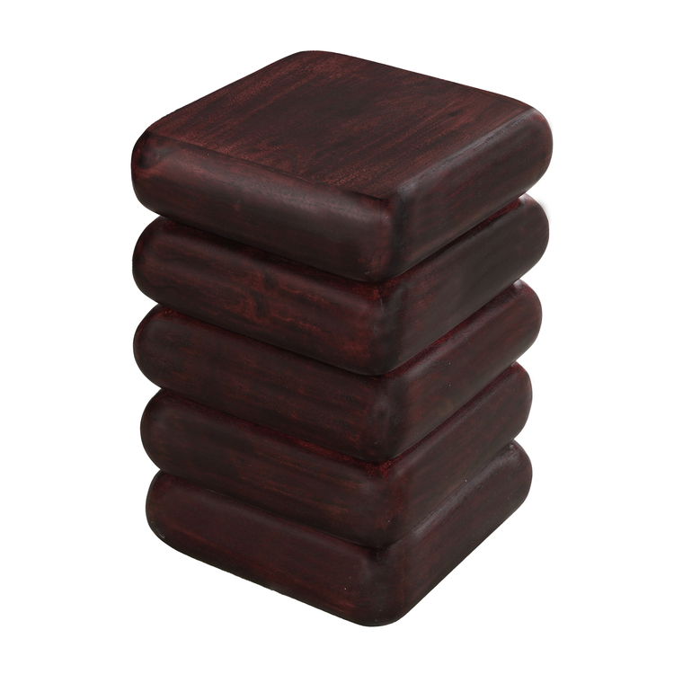 The Urban Port Zyra 18" Side End Table | Sculptural Stacked Design | Dark Cherry Brown Acacia Wood image - 1