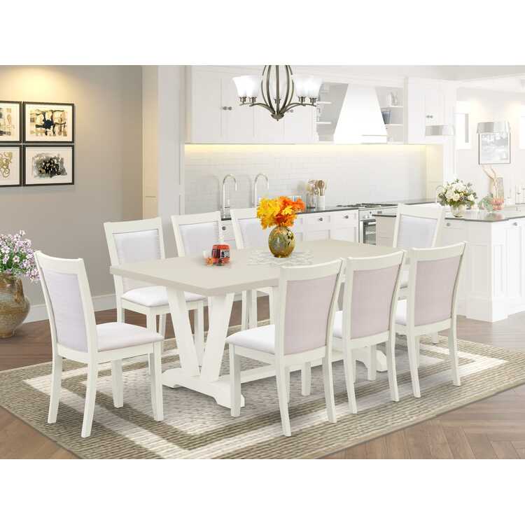 9-Pc Wooden Dinette Set with Linen White Finish and 8 Chairs image - 1