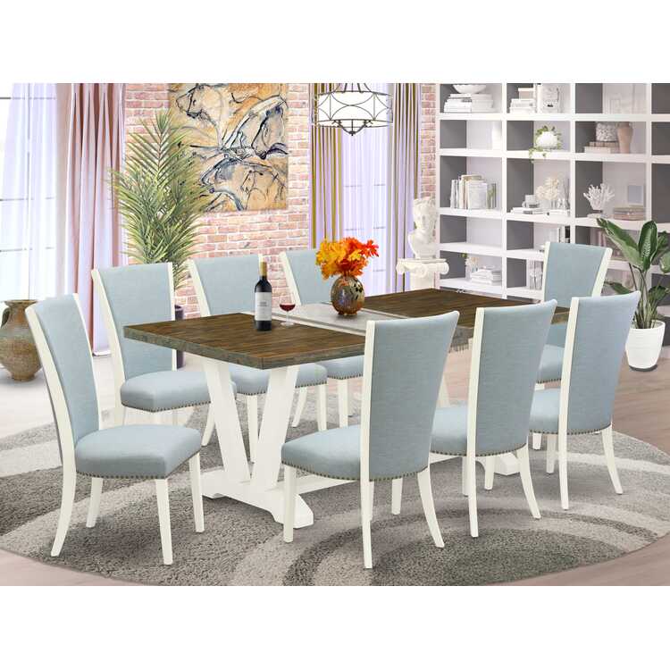 9-Piece Dining Set - Table & 8 Chairs - East West Furniture image - 1