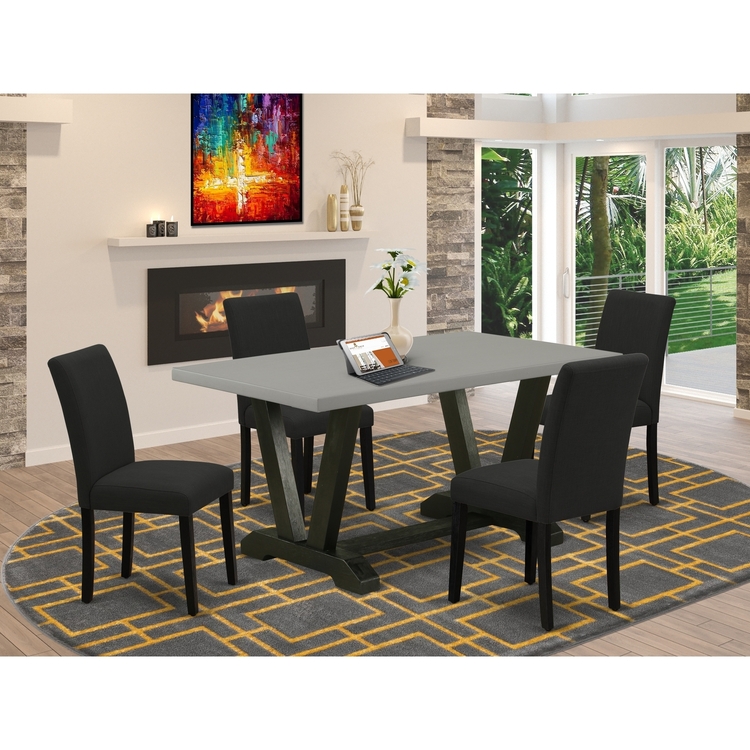 Modern 5-Piece Dining Set - Rectangular Table & 4 Upholstered Chairs ...