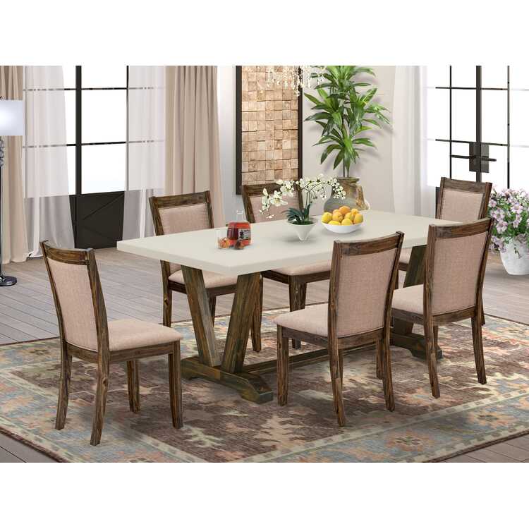 7 Piece Dinette Set - Linen White Table & Dark Khaki Chairs image - 1