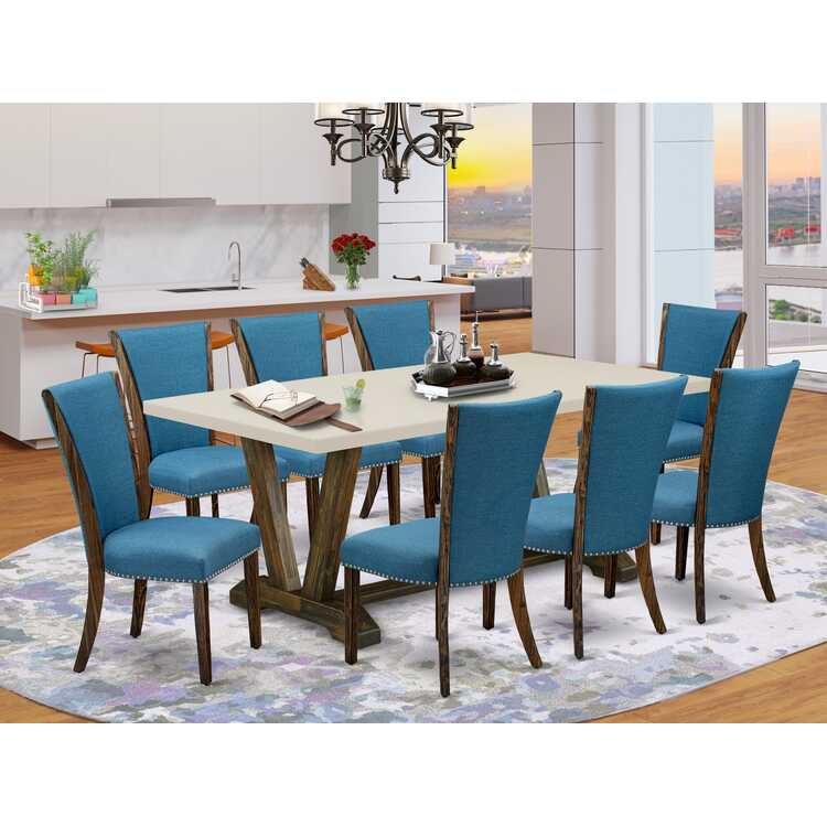 9-Piece Dining Set - Table & 8 Linen Chairs - East West Furniture image - 1