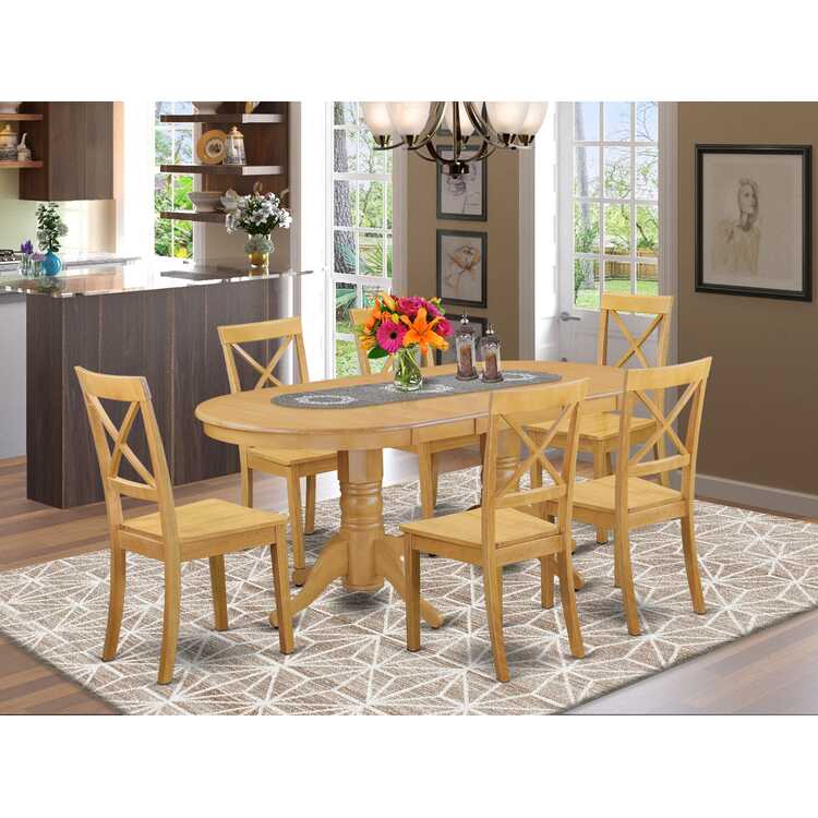 East West Furniture 7 Piece Dining Set with Oval Table and 6 Wood Seat Chairs - Thumbnail 4