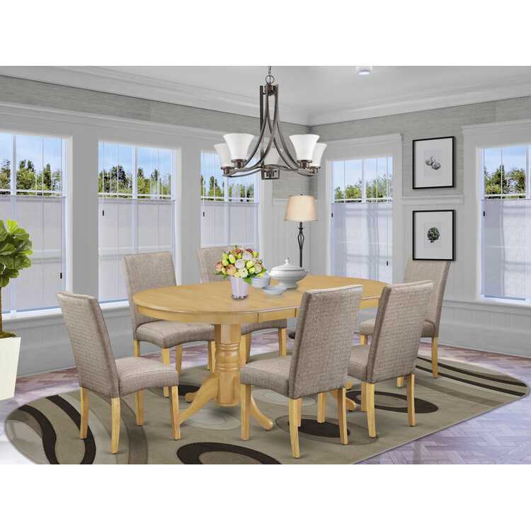 East West Furniture 7 Piece Dining Set with Oval Table and 6 Wood Seat Chairs - Thumbnail 5