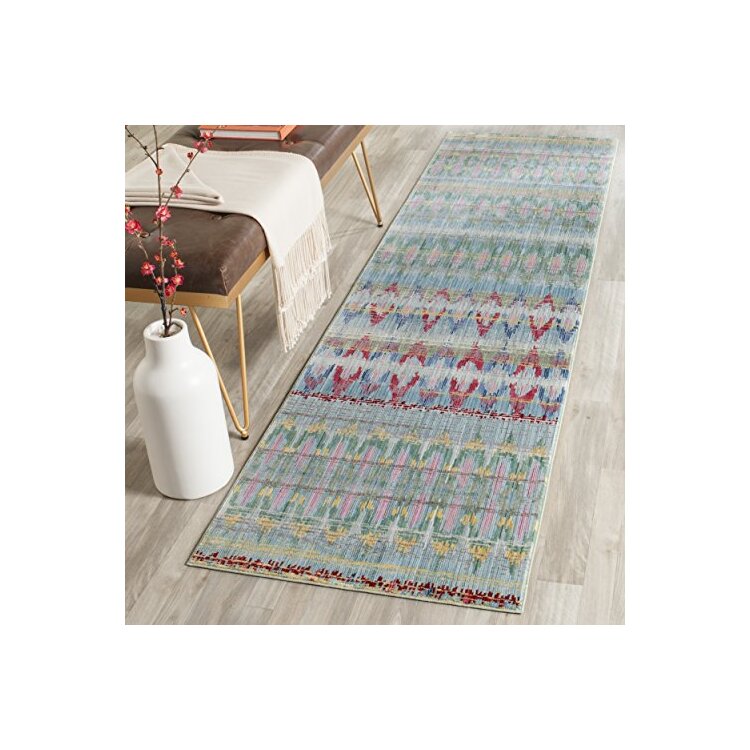 Light Blue Multi Color Small Rectangle Rug 8'x2'3 Transitional Polyester - Safavieh image - 1