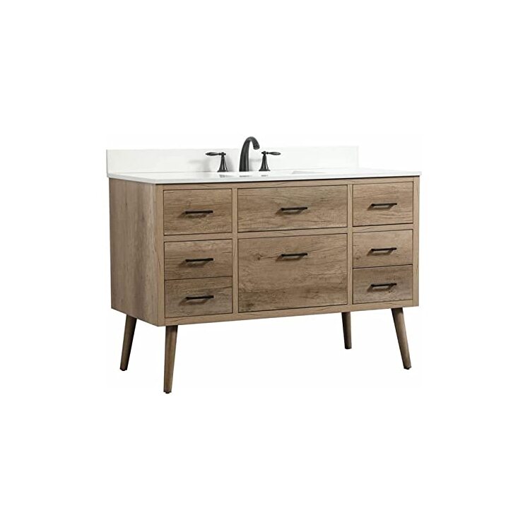 Elegant Decor 48 inch single bathroom vanity in natural oak with backsplash image - 1