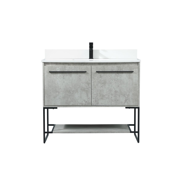 Elegant Decor 40 inch single bathroom vanity in concrete grey with backsplash image - 1