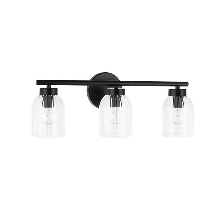 Dainolite 3 Light Incandescent Vienna Vanity Matte Black w/ Clear Ribbed Glass image - 1