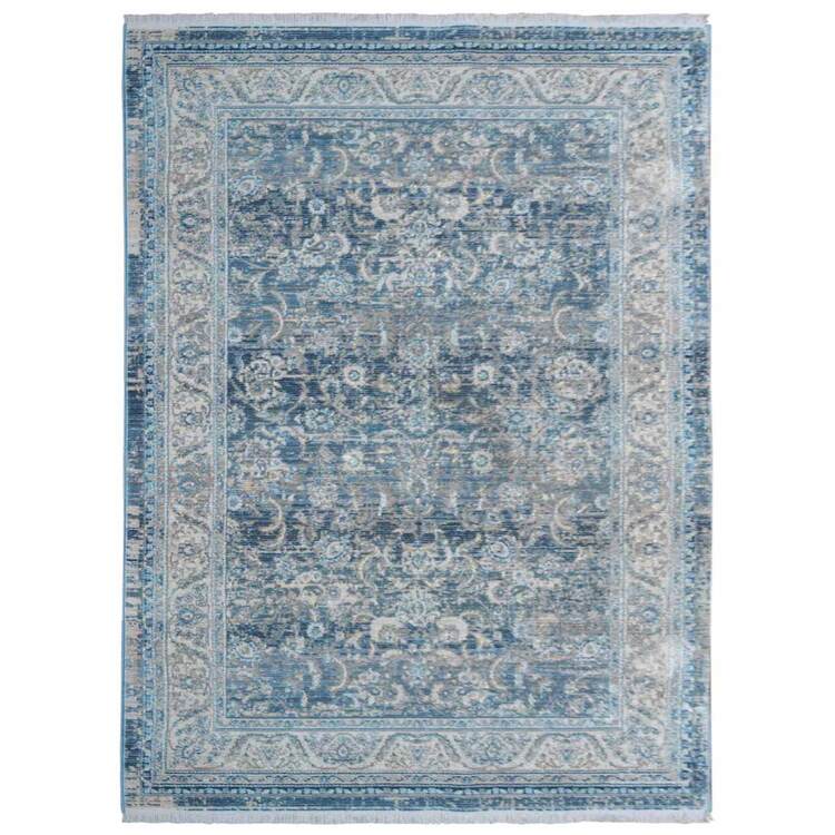 Rugsotic Carpets Machine Woven Crossweave Polyester 4'x5'11'' Area Rug Oriental Gray Blue OJM00087 image - 1