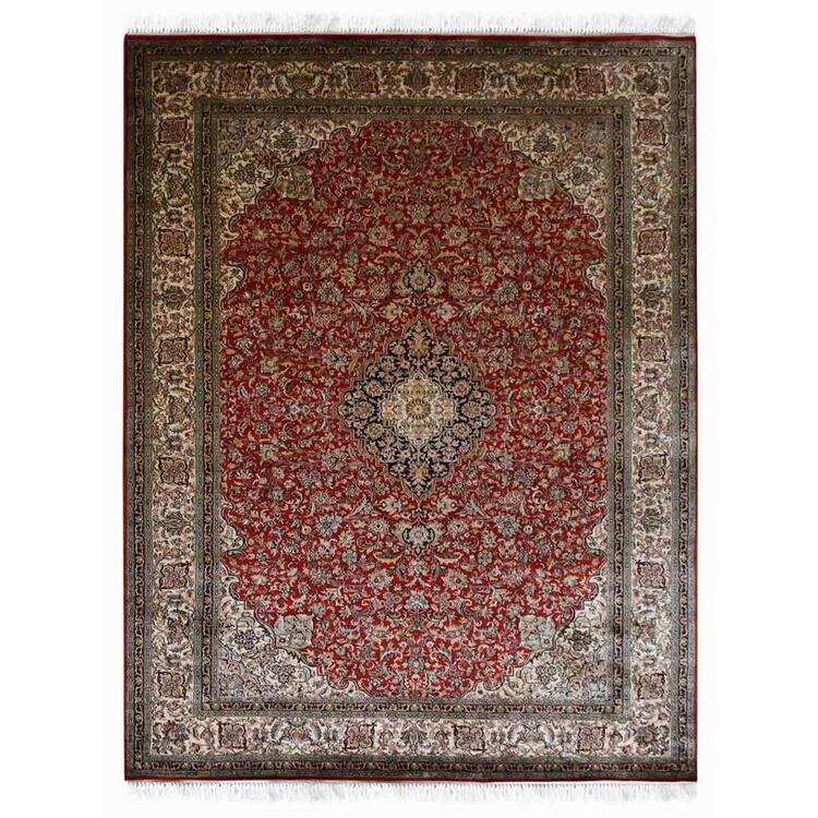 Rugsotic Carpets Hand Knotted Persian Original Silk 6'x9' Area Rug Oriental Kashan Red OJPR0122 image - 1