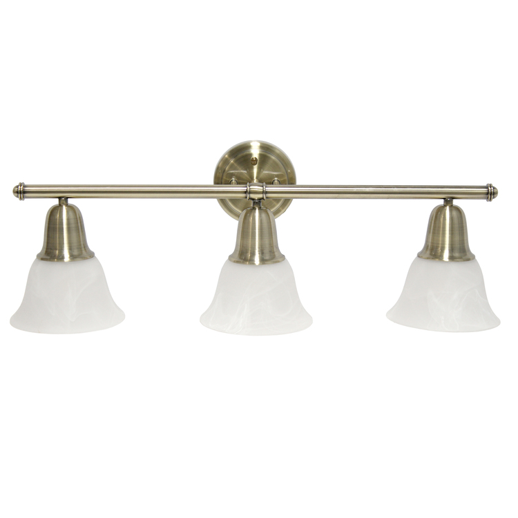 White Marble Glass Shades Antique Brass 3 Light Metal Bar Vanity Fixture image - 1