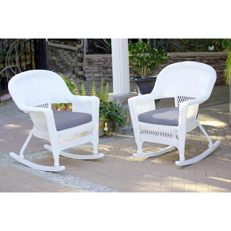 Resin Wicker Rocker Chair Set of 2 with Steel Frame and Cushions image - 1