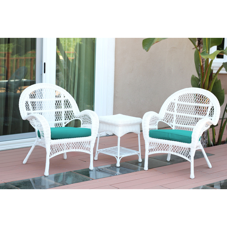 All-Weather Resin Wicker Chair Set with Turquoise Cushions image - 1
