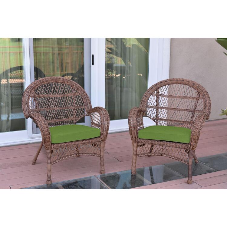 All-Weather Wicker Chair Set with Hunter Green Cushion and Steel Frame