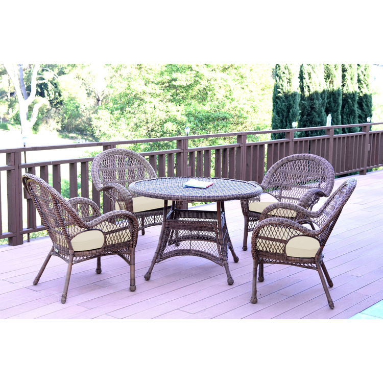 Resin Wicker 5pc Patio Dining Set with Cushions, All-Weather, Steel Frame image - 1