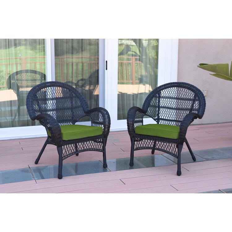 All-Weather Wicker Lounge Chair with Hunter Green Cushion, Set of 2 Chairs