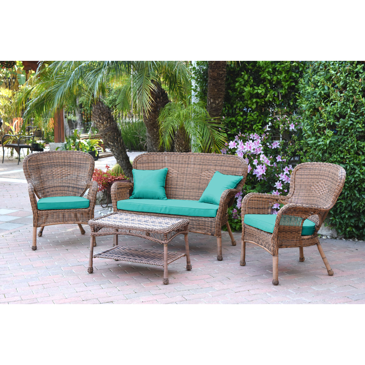 All-Weather Resin Wicker Conversation Set with Steel Frame and Turquoise Cushions image - 1