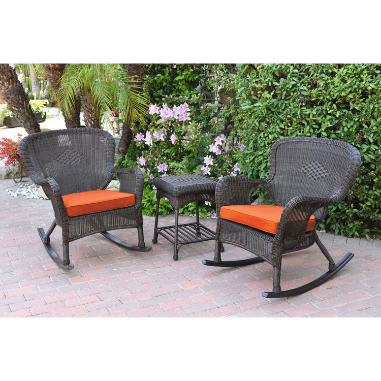 Resin Wicker Rocker Chair and End Table Set with Cushions, Steel Frame, Weather-Resistant image - 1