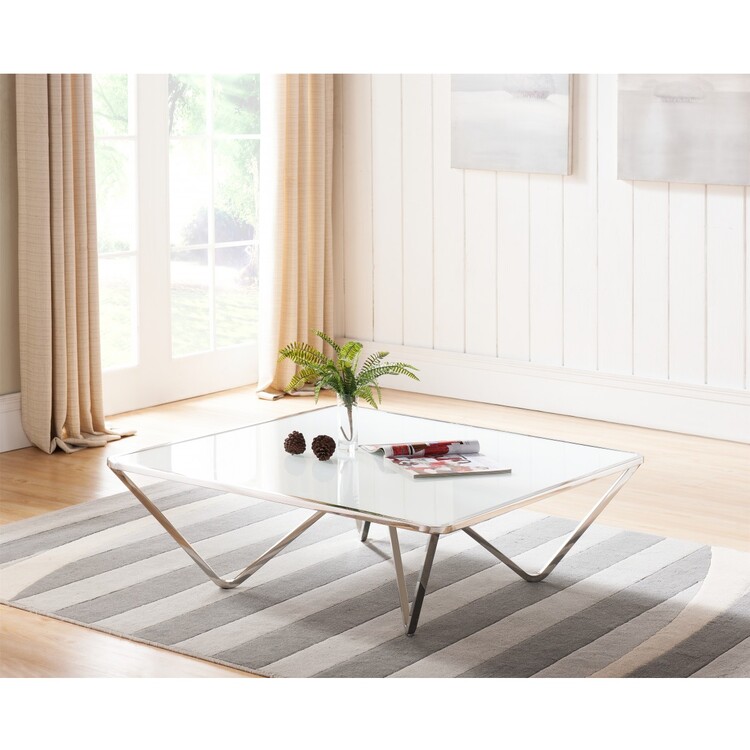 Stainless Steel Square Coffee Table 42 W x 14H White Finish - Whiteline Modern Living image - 1