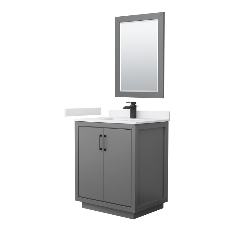 Wyndham Collection Icon 30 Inch Single Bathroom Vanity in Dark Gray, White Cultured Marble Countertop, Undermount Square Sink, Matte Black Trim, 24 Inch Mirror image - 1