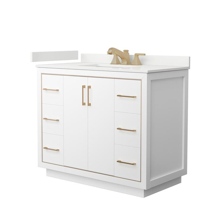 White Single Bathroom Vanity with Quartz Countertop and Square Sink 42. image - 1
