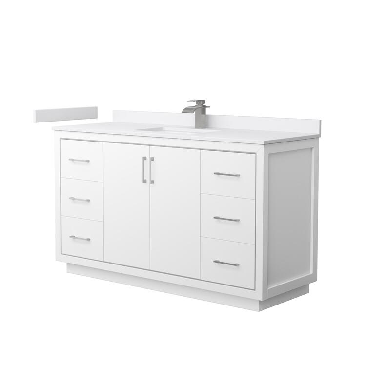 White Bathroom Vanities w/Marble Countertops & Brushed Nickel Trim 60 Inches image - 1