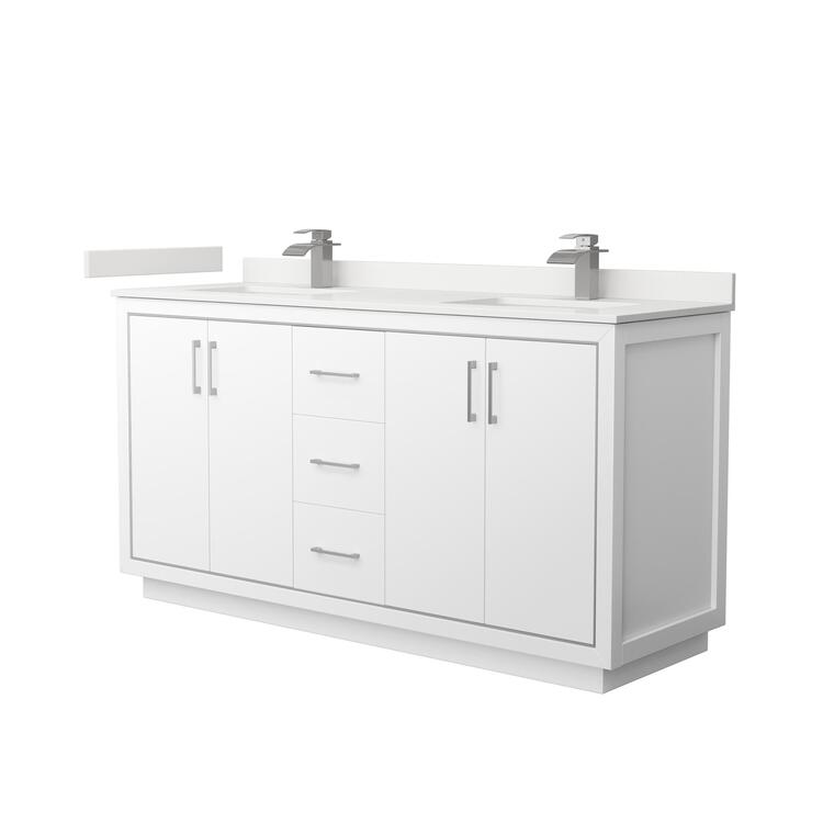 White Double Bathroom Vanity with Quartz Countertop and Square Sinks image - 1