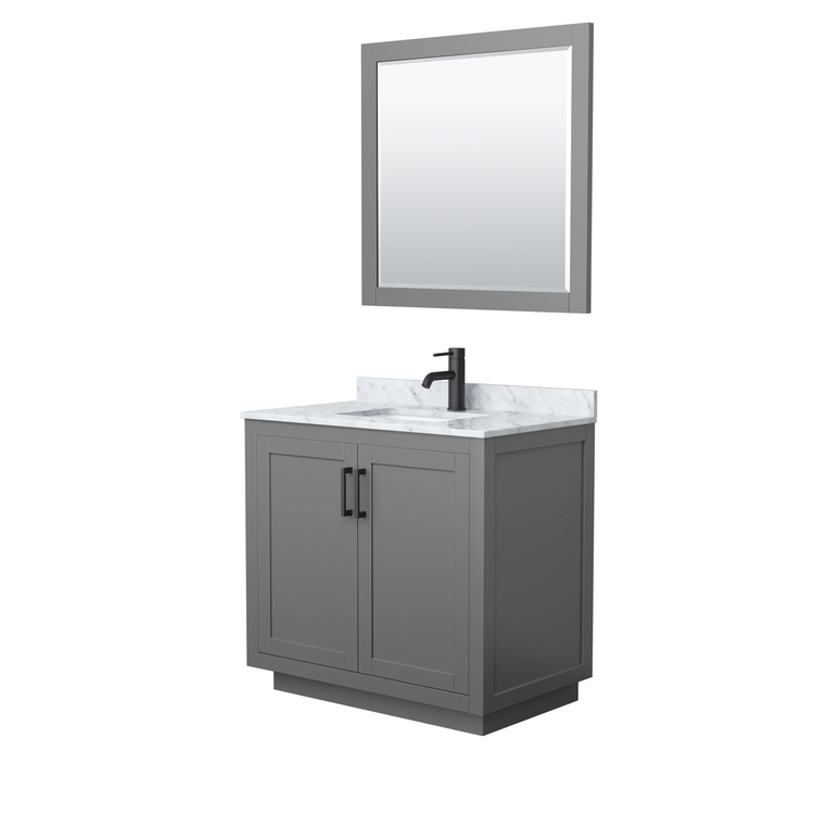 Dark Gray Bathroom Vanity with White Carrara Marble & Matte Black Trim image - 1