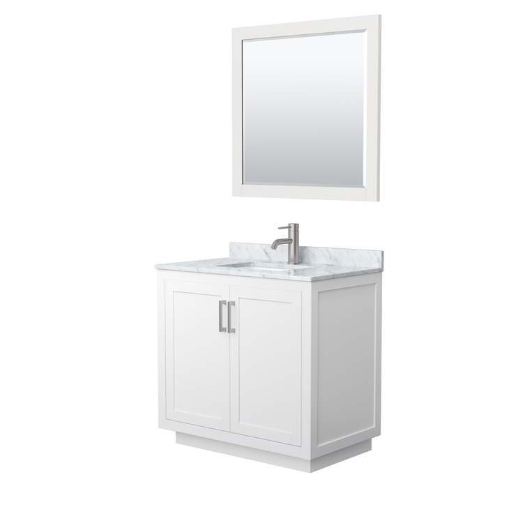 White Carrara Marble Bathroom Vanity Cabinet with Brushed Nickel Hardware image - 1