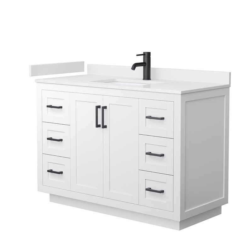 Wyndham Collection Miranda 48 Inch Single Bathroom Vanity in White, White Cultured Marble Countertop, Undermount Square Sink, Matte Black Trim image - 1
