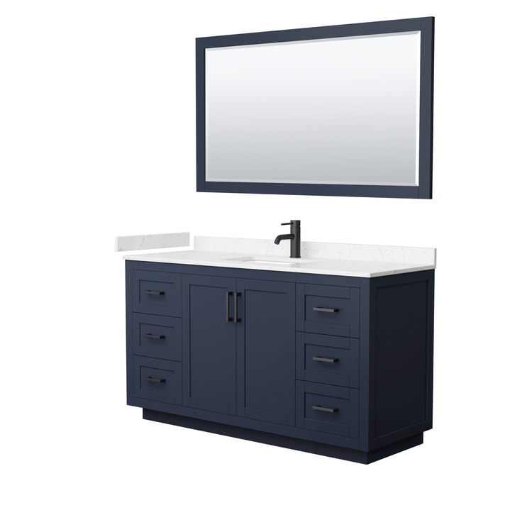 Dark Blue Vanity with Carrara Marble Countertop & Matte Black Trim image - 1