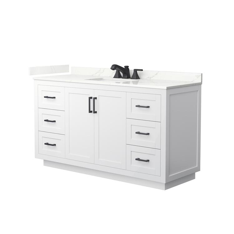 White Bathroom Vanity Giotto Quartz Countertop Matte Black Trim 60 Inch image - 1