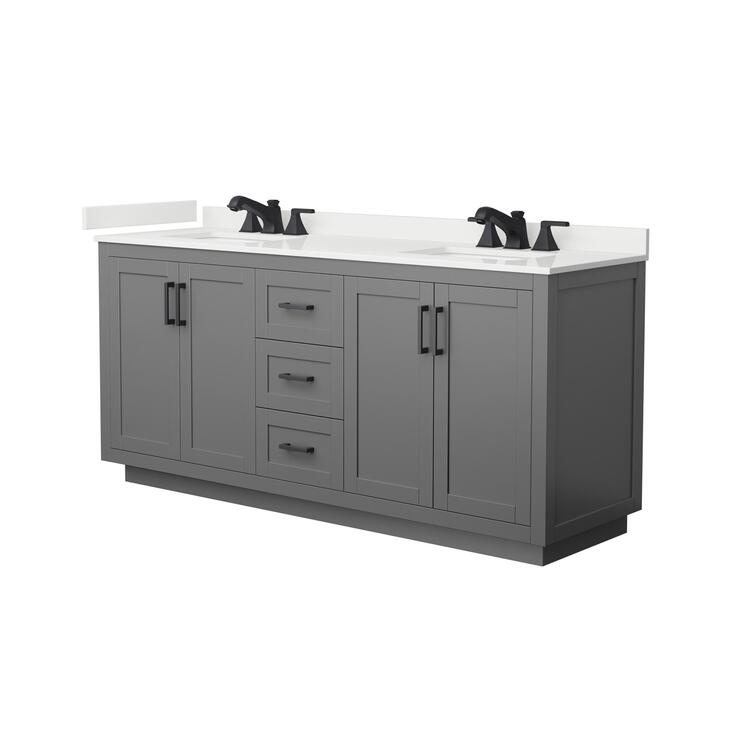 Dark Gray Bathroom Vanity with Quartz Counter & Matte Black Trim image - 1