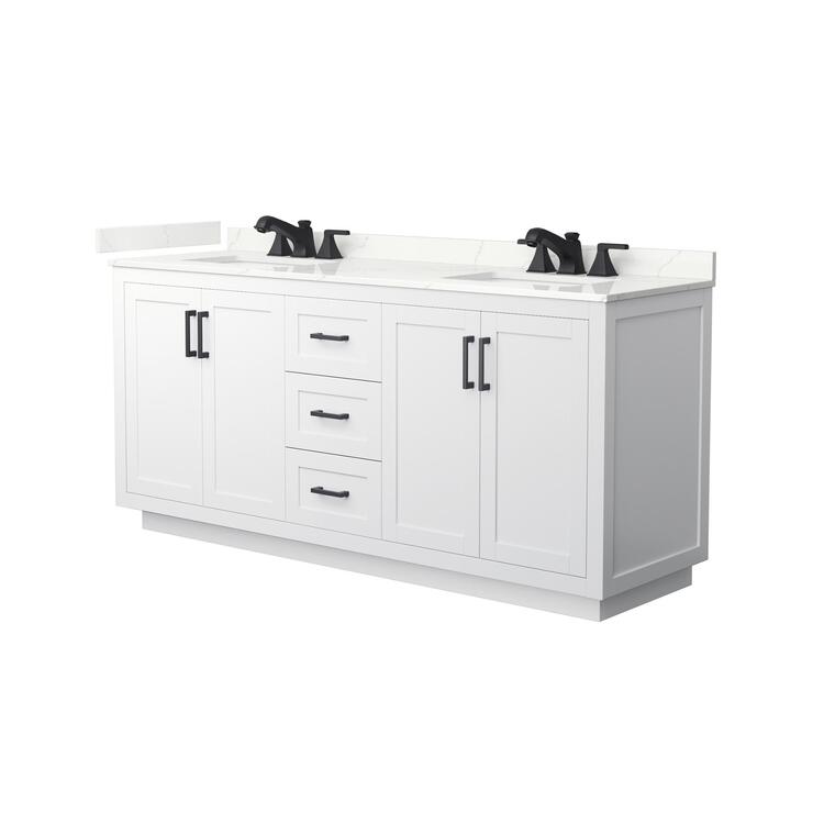 Wyndham Collection Miranda 72 Inch Double Bathroom Vanity in White, Giotto Quartz Countertop, Undermount Square Sinks (3-Hole), Matte Black Trim image - 1