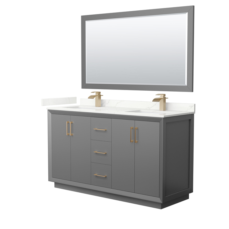 Dark Gray Double Bathroom Vanity 60 Inch Giotto Quartz Sink Mirror image - 1