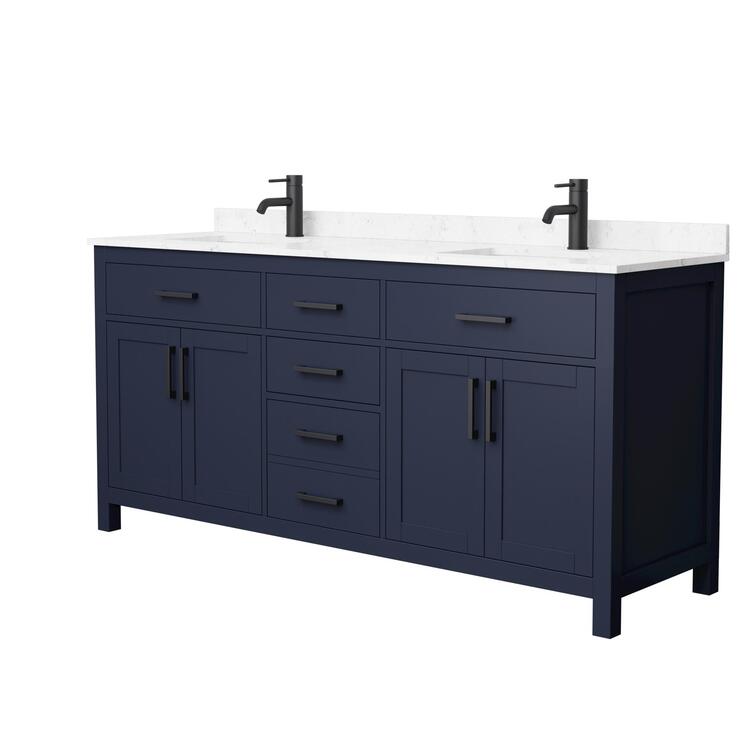 Dark Blue Double Bathroom Vanity with Carrara Marble Countertop image - 1