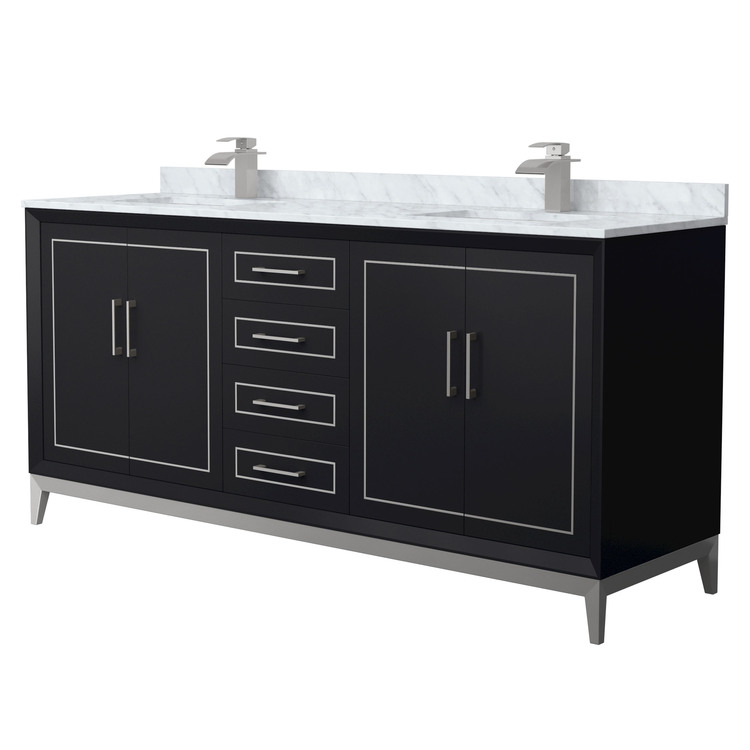 Black Double Bathroom Vanity with White Marble & Brushed Nickel Trim ...