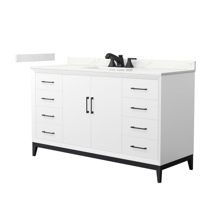 White Bathroom Vanity with Quartz Countertop and Matte Black Trim image - 1