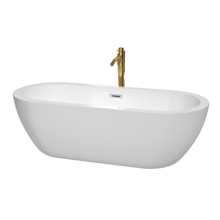 Wyndham Collection Soho 72 Inch Freestanding Bathtub in White with Polished Chrome Trim and Floor Mounted Faucet in Brushed Gold image - 1