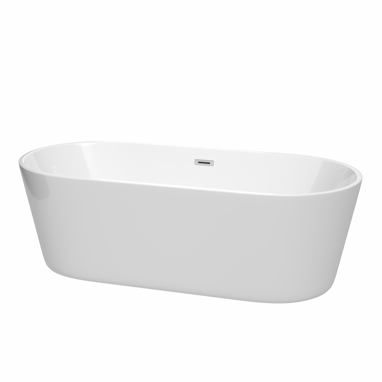 Wyndham Collection Carissa 71 Inch Freestanding Bathtub in White with Polished Chrome Drain and Overflow Trim image - 1